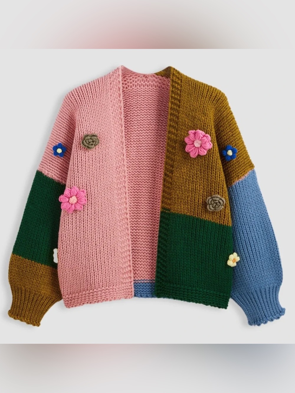 CIDER Knit Jacquard 3D‎ Flower Patchy Cardigan Sweater
